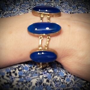 NWOT Blue Agate Gemstone & Silver Bracelet, Handmade, Huge Polished Stones, 7"